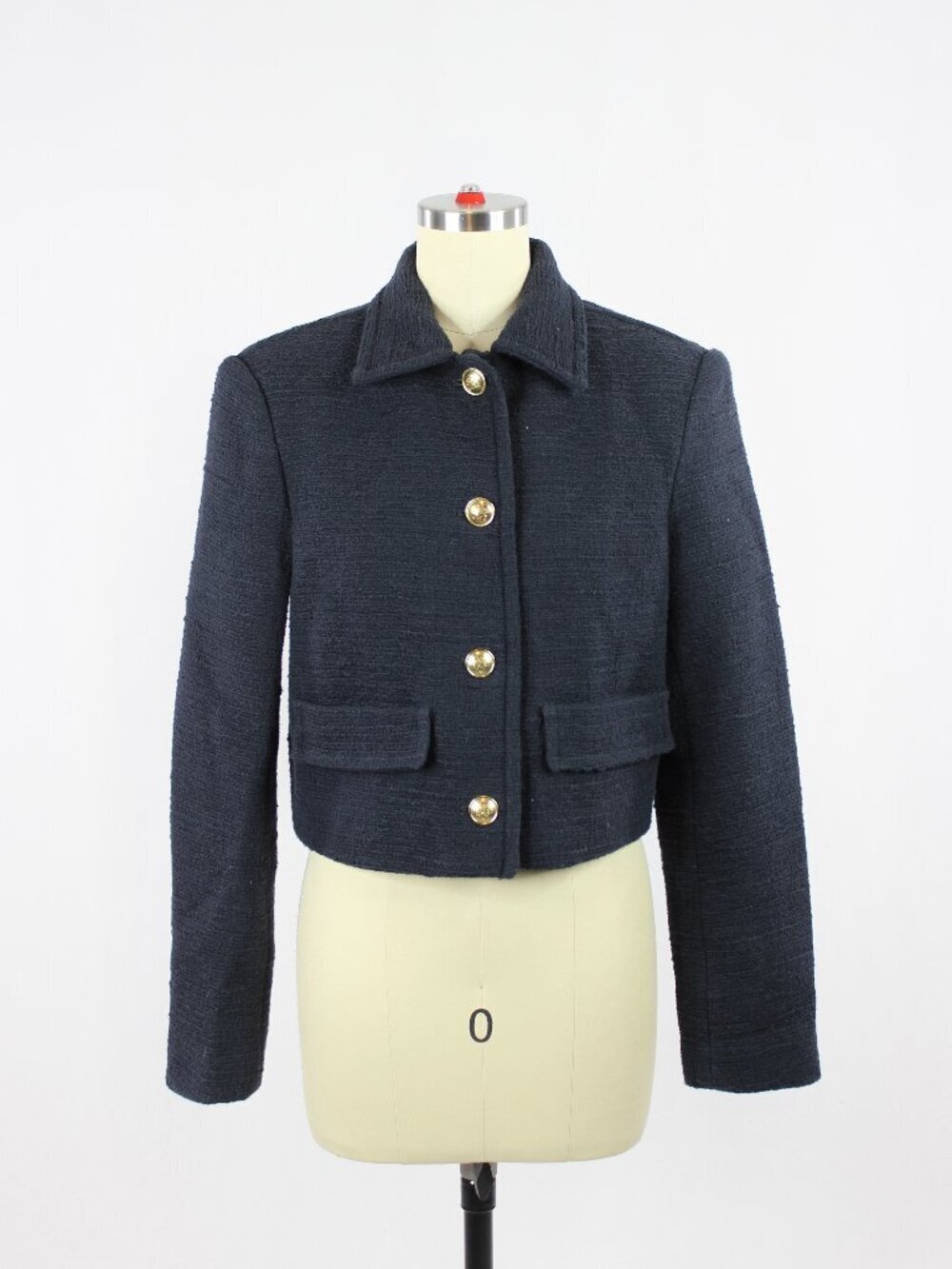 Aritzia BABATON Frances Navy Cotton Boucle Tweed Cropped Blazer Jacket, Size S